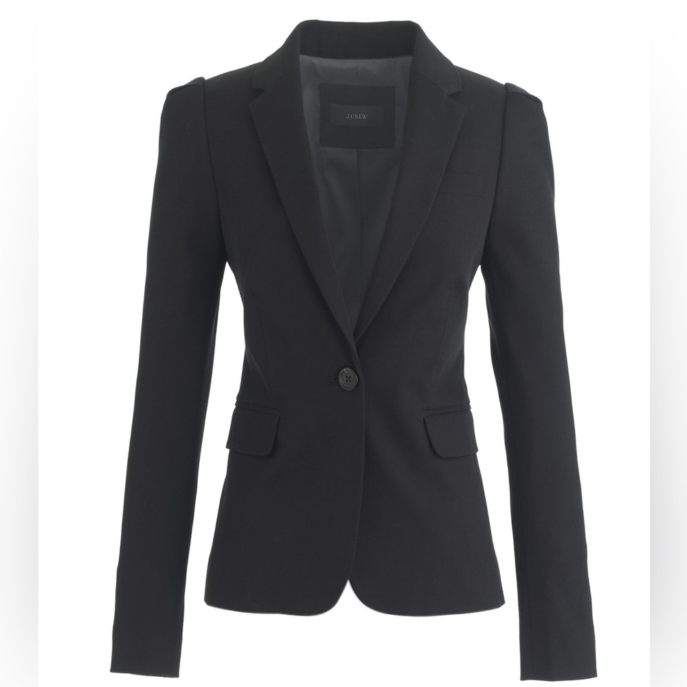 J. Crew Women's Black Tailored Puff-Sleeve Single-Button Blazer in Black Size 6